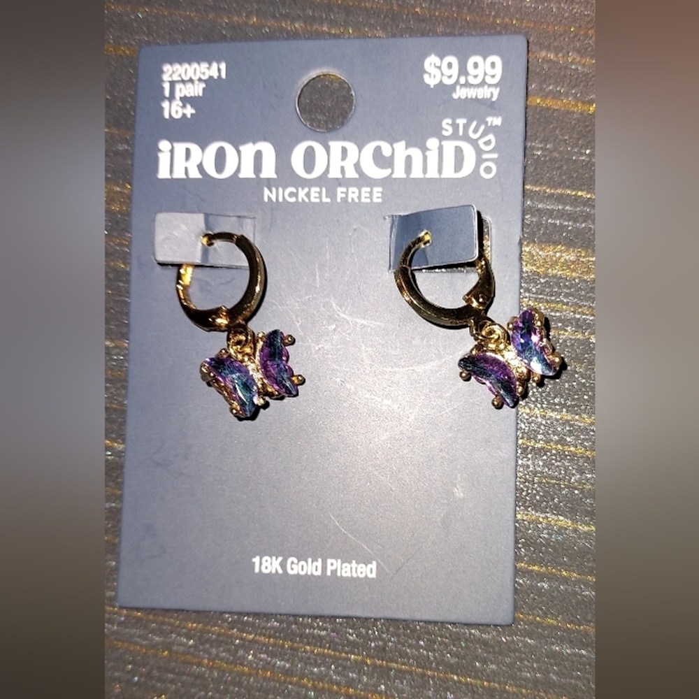 Iron Orchid 18k Gold Plated Butterfly Hoop Earrings Read Description